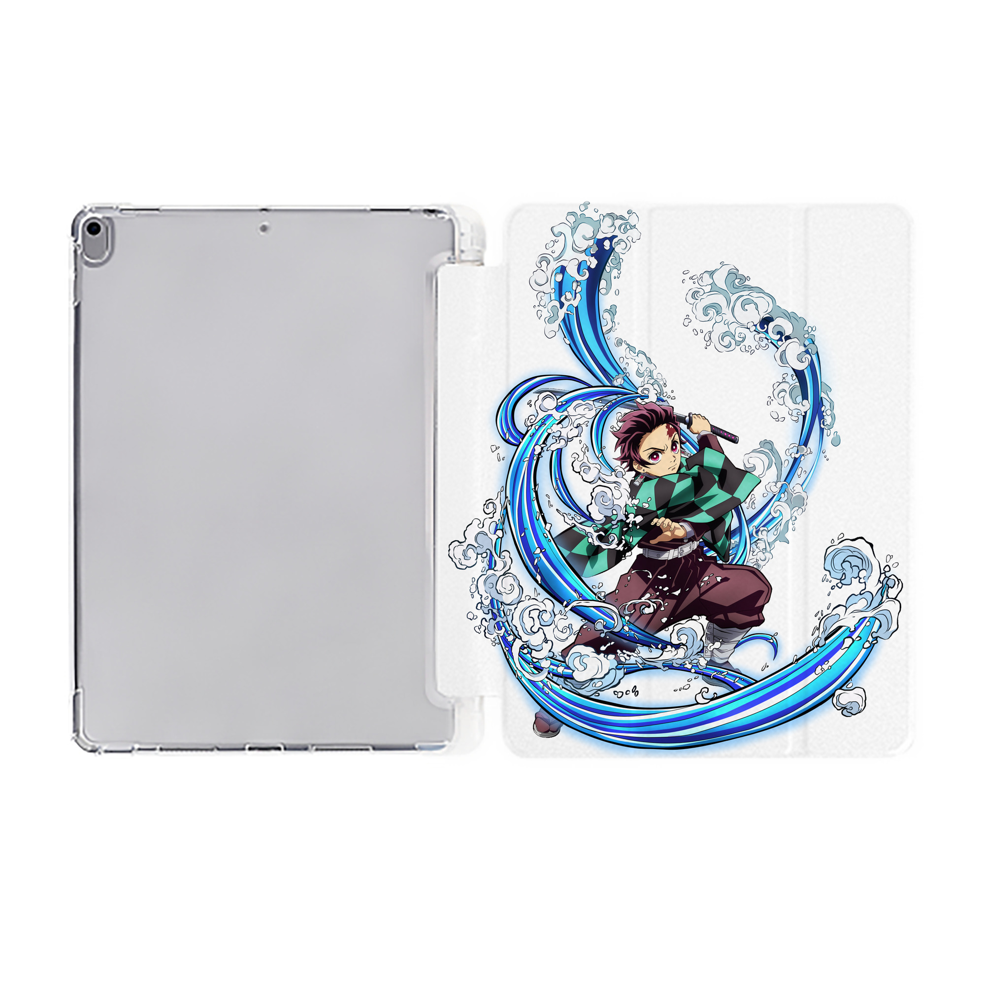 （画像用） 鬼滅の刃 竈門 炭治郎／かまど たんじろう Kamado Tanjirou IPad ケース ペン収納付き 三つ折りスタンド PUレザー×シリコン 対応機種9.5/10.5/10.9インチ
